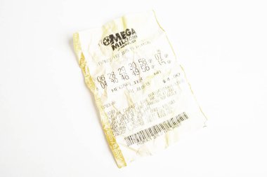 Crumpled Mega Millions Lottery Printout Tickets