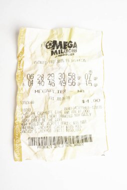 Crumpled Mega Millions Lottery Printout Tickets clipart