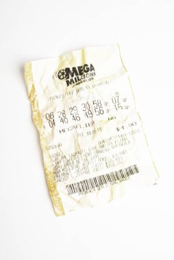 Crumpled Mega Millions Lottery Printout Tickets