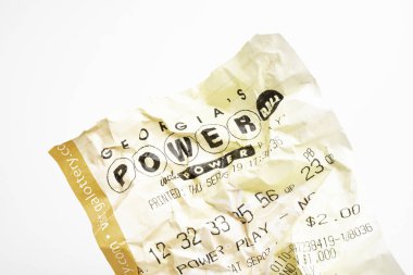 Crumpled Georgia Powerball Lottery Printout Tickets