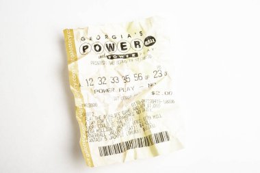 Crumpled Georgia Powerball Lottery Printout Tickets