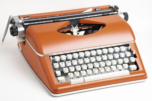 Portable Manual Typewriter In Red Orange — Stock Photo, Image