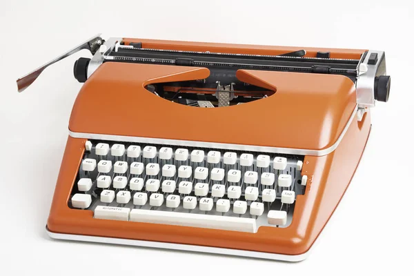 Portable Manual Typewriter In Red Orange — Stock Photo, Image