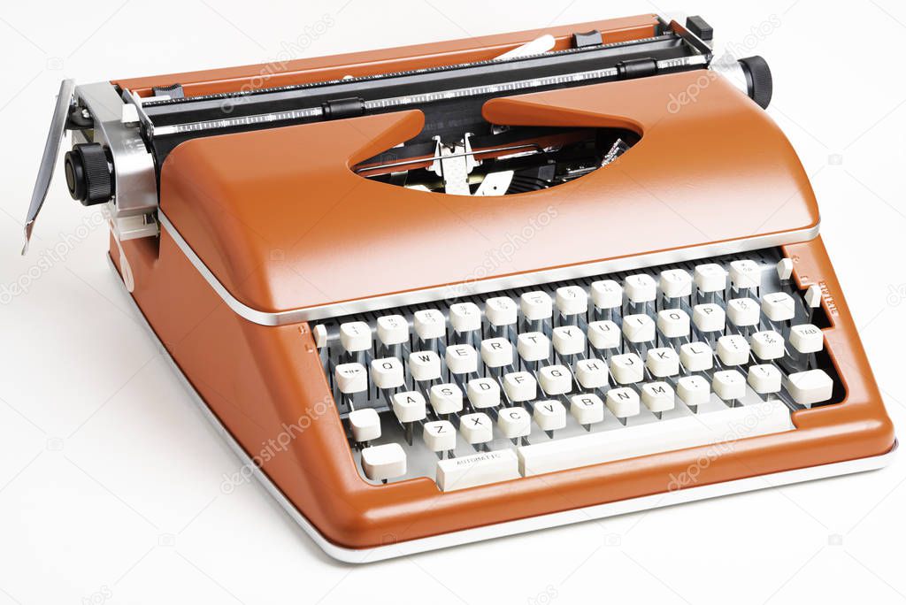 Portable Manual Typewriter In Red Orange