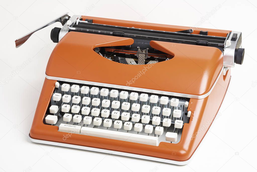 Portable Manual Typewriter In Red Orange