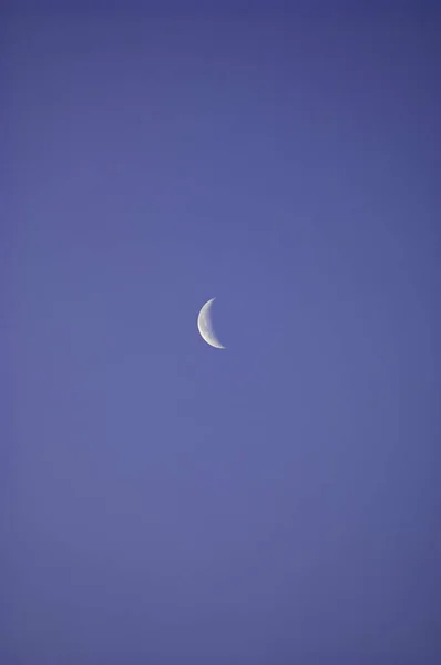 Sliver Magro Lua Argêntea Ajustada Uma Extensão Céu Azul Desobstruído — Fotografia de Stock