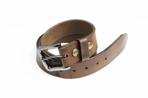 Formal Studio Product Shot Men Used Brown Leather Belt Patina — 图库照片