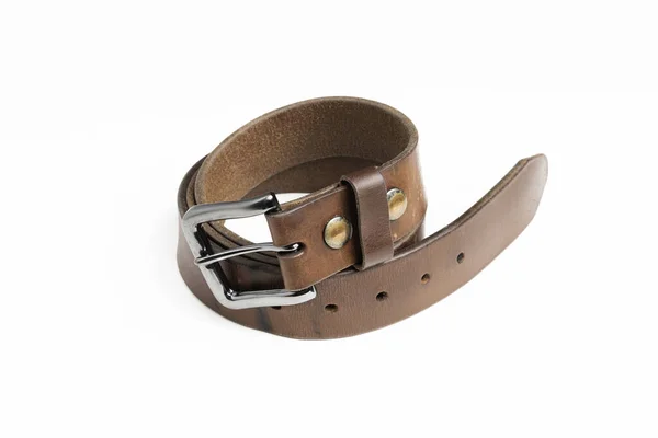 Formal Studio Product Shot Men Used Brown Leather Belt Patina — 图库照片