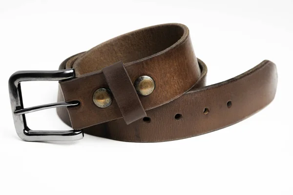 Formal Studio Product Shot Men Used Brown Leather Belt Patina — Stock Photo, Image