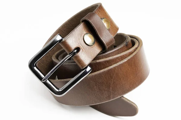 Formal Studio Product Shot Men Used Brown Leather Belt Patina — 图库照片