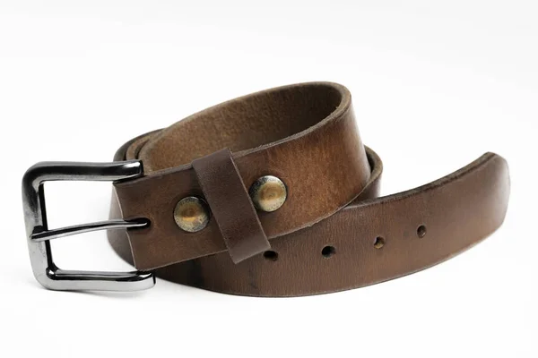 Formal Studio Product Shot Men Used Brown Leather Belt Patina — Stock Photo, Image