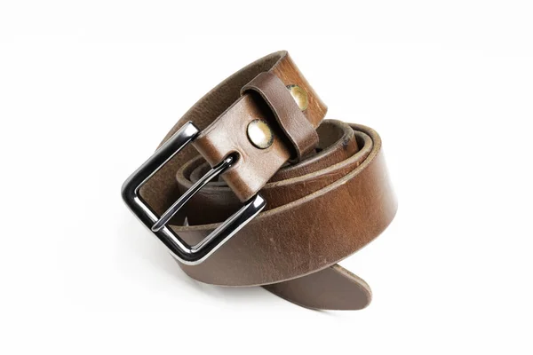 Formal Studio Product Shot Men Used Brown Leather Belt Patina — 图库照片