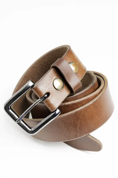 Formal Studio Product Shot Men Used Brown Leather Belt Patina — 图库照片