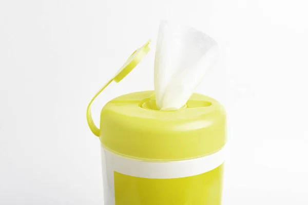 Close Shot Open Yellow Push Top Cap Disinfectant Wet Wipes — Stock Photo, Image