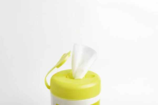 Close Shot Open Yellow Push Top Cap Disinfectant Wet Wipes — Stock Photo, Image