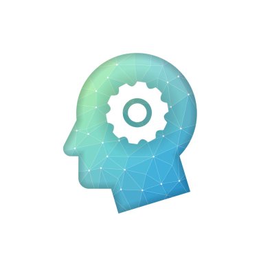 Hafif arkaplanda vektör uygulama iş sembolü izole edildi. Renkli düşük çokgen parçalardan yapılmış kafa.