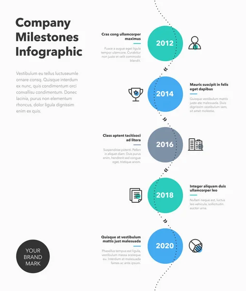 Infográfico Negócios Simples Para Cronograma Marcos Empresa Com Círculos Coloridos —  Vetores de Stock