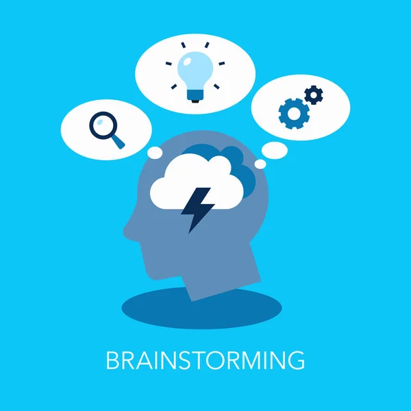 Brainstorming Flaches Symbol Mit Kopf Als Hauptsymbol Und Denkblasen Einfach — Stockvektor
