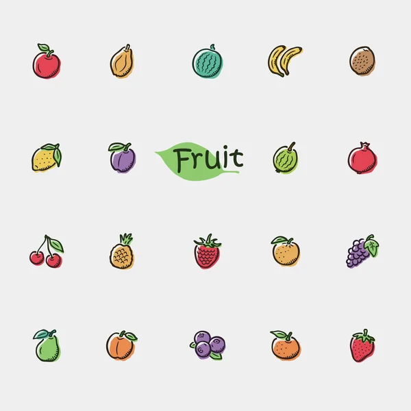 Set Doodle Fruit Icons Isolated Light Grey Background — Stock Vector