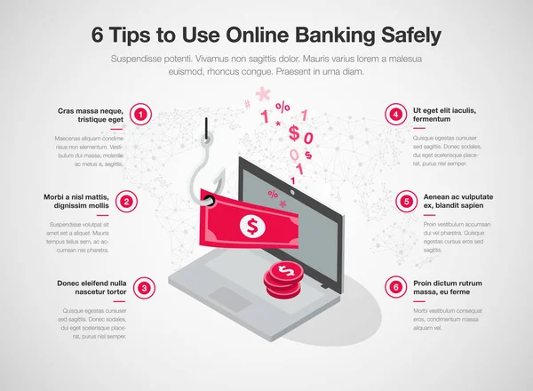 Infographic Voor Tips Veilig Online Bankieren Gebruiken Met Laptop Rood — Stockvector