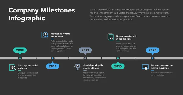 Modern Business Infographic Company Milestones Timeline Template Flat Icons Dark — Stock Vector