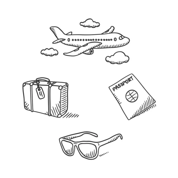 Ręcznie Rysowane Symbole Podróży Doodle Ilustracja Wektora — Wektor stockowy
