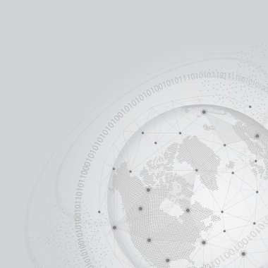 Açık gri arkaplan üzerine küresel bağlantı konseptine sahip dünya küresi.