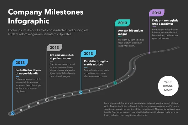 Eğri yol haritası şablonlu modern iş bilgisi - karanlık versiyonu. Web siteniz veya sunumunuz için kullanması kolay.
