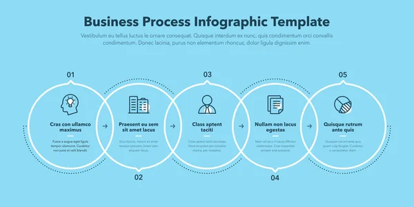 Moderne Geschäftsprozess Infografik Vorlage Mit Fünf Aufeinander Folgenden Schritten Blaue — Stockvektor