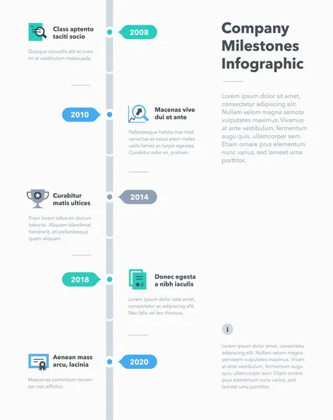 Moderna Infografica Aziendale Pietre Miliari Aziendali Modello Timeline Con Icone — Vettoriale Stock