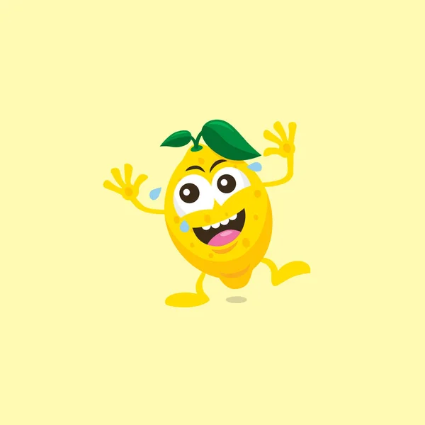 Illustration Mascotte Mignonne Riante Citron Isolé Sur Fond Jaune Clair — Image vectorielle