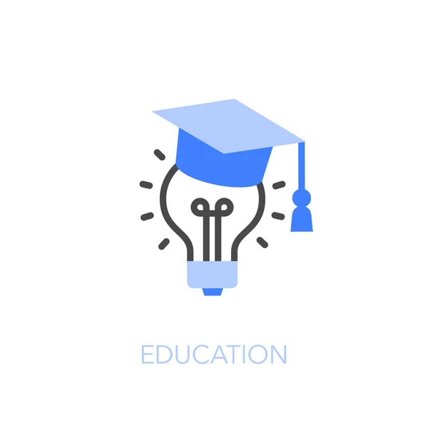 卒業キャップと電球と教育シンボル ウェブサイトやプレゼンテーションに簡単に使用できます — ストックベクタ