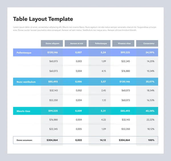 现代业务表布局模板与您的内容的总合行和位置 平面设计 易于在网站或演示文稿中使用 — 图库矢量图片