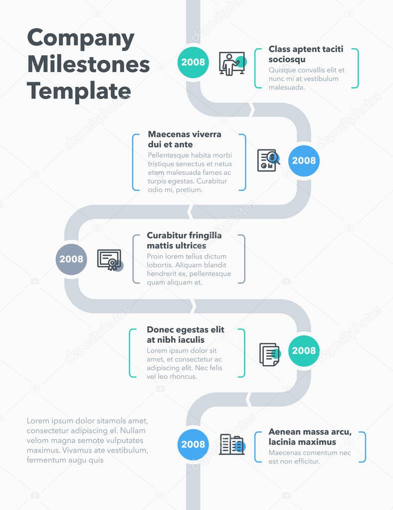 Modern company milestones timeline template. Easy to use for your website or presentation.
