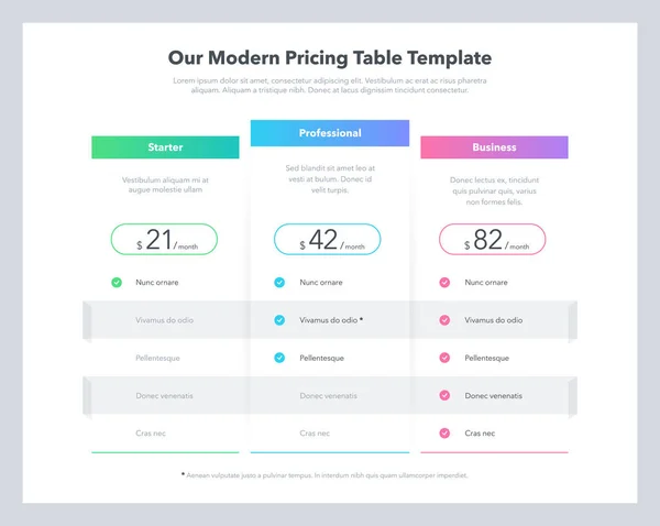 Tabela Comparação Preços Moderna Com Três Planos Assinatura Lugar Para — Vetor de Stock