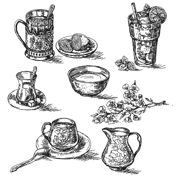 Bosquejo de varios tés conjunto — Archivo Imágenes Vectoriales