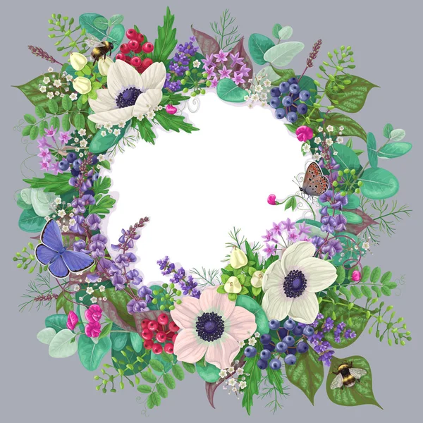 Carte florale romantique avec papillon — Image vectorielle