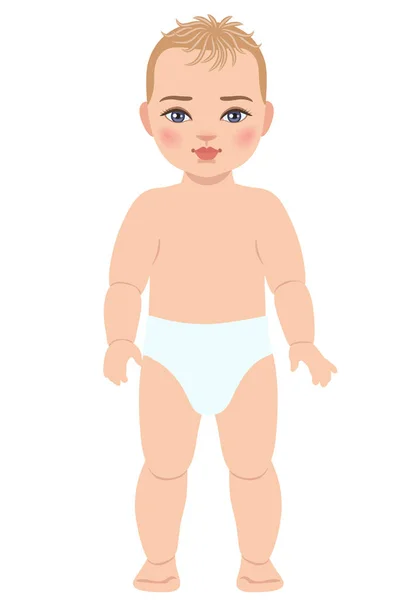 Lindo bebé en pañal . — Vector de stock