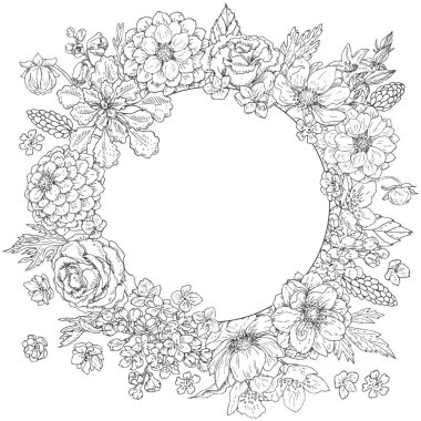 Doodle yuvarlak çerçeve çiçek