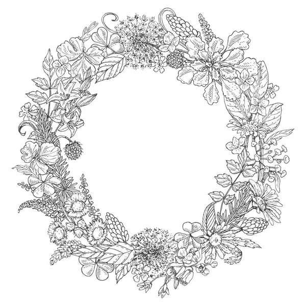 Doodle floral στεφάνι — Διανυσματικό Αρχείο