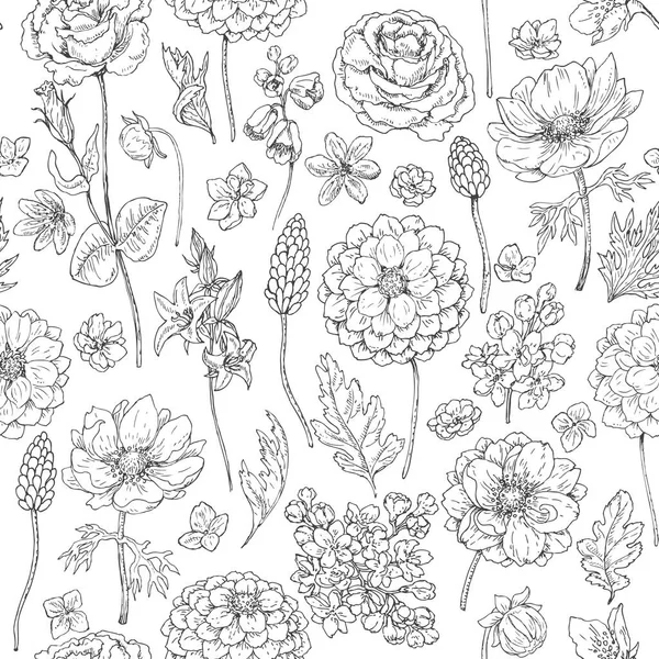 Seamless pattern with flowers and leaves — Stock Vector