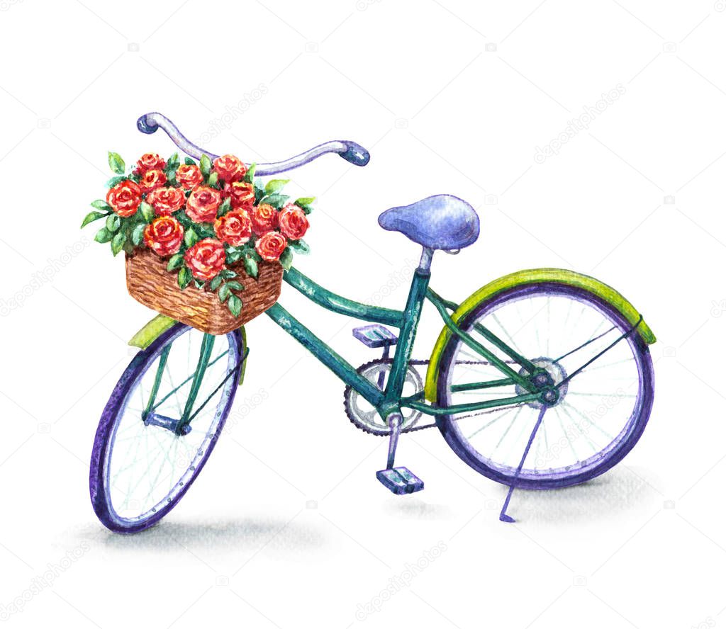 Bicycle with  red roses  basket