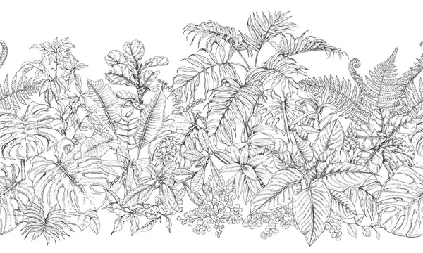 Горизонтальный рисунок тропических растений — стоковый вектор