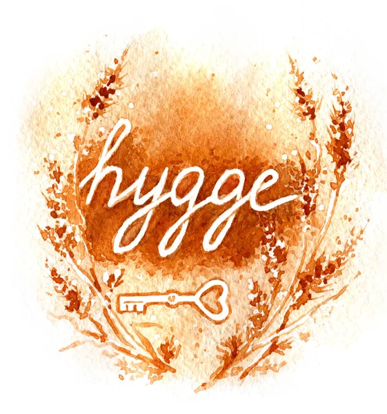 Watercolor  Inscription Hygge — Stock Photo, Image