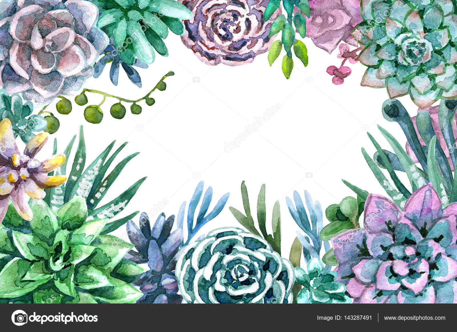 Watercolor Frame of Succulents Stock Illustration by ©Valiva #143287491, image size:1600x1165