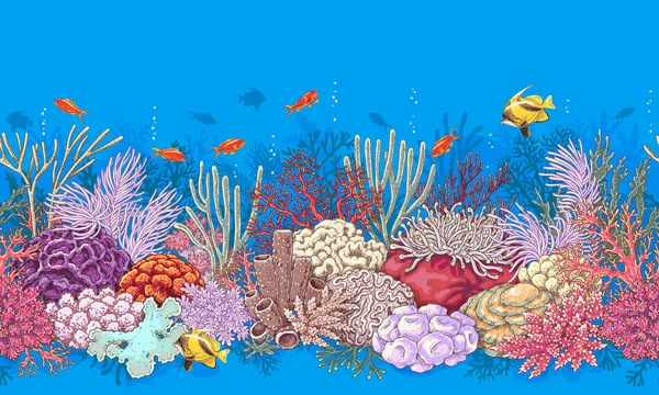 Coral Reef and Fishes Pattern — Stock Vector
