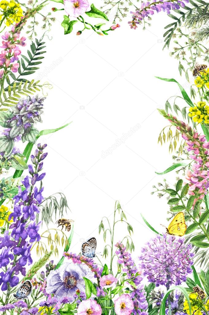 Watercolor wildflowers frame