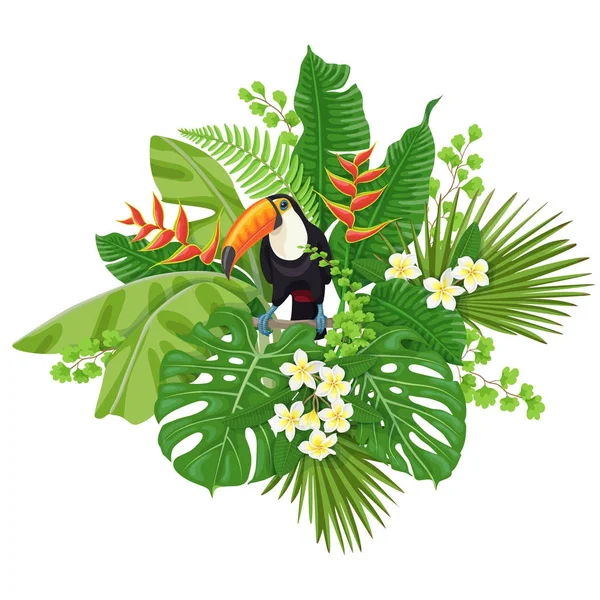 Tukan a tropické rostliny — Stockový vektor