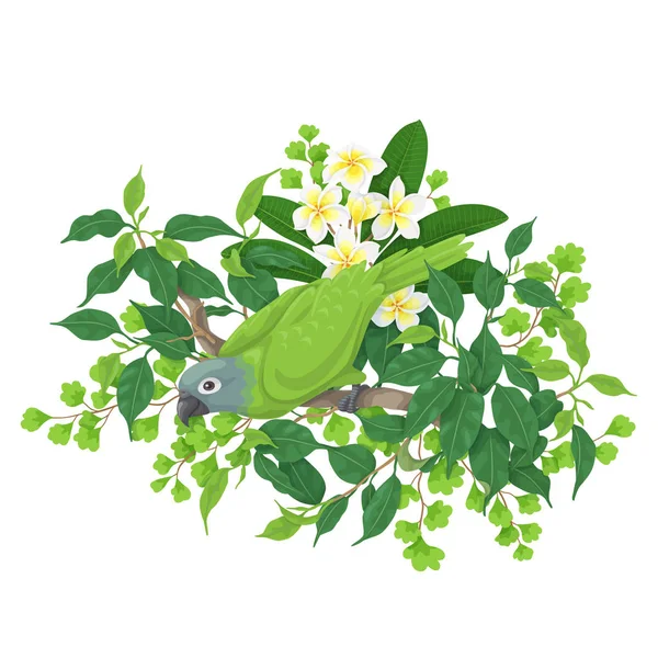 Zielone papugi na gałęzi drzewa — Wektor stockowy