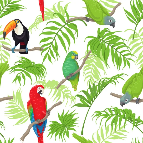 热带鸟类和树叶模式 — 图库矢量图片